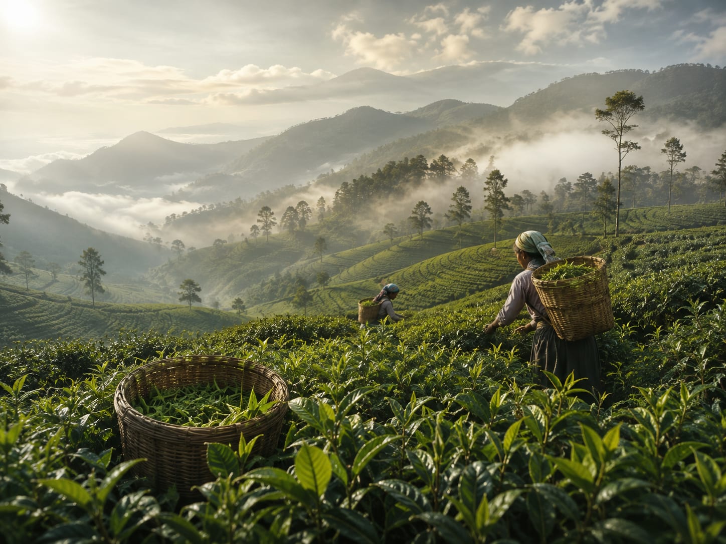 Tea pickers working the highland slopes of a St. Clair's estate